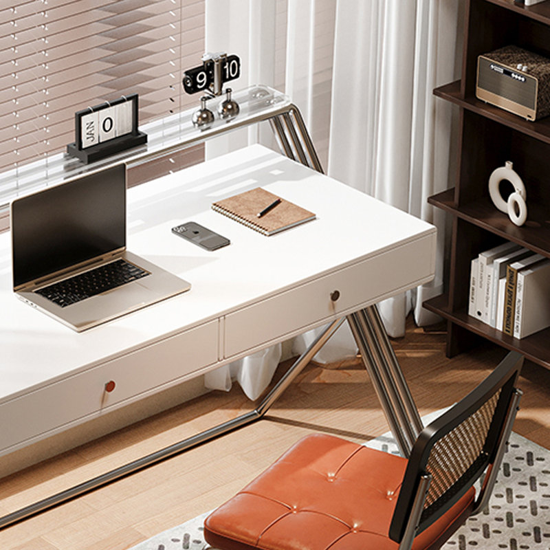 Un bureau d'écriture à deux tiroirs magnifiquement créatif, Blanc, H 37,4 po x l 47,24 po x P 23,62 po