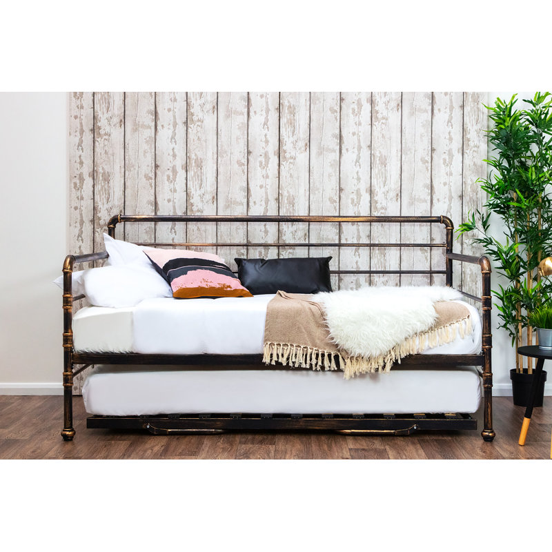Irasburg Metal Daybed with Trundle, No Mattress Required, No Mattress Required, Black Antiqued