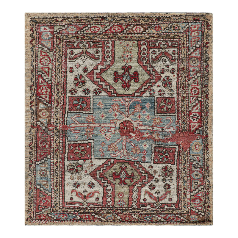 Rug & Kilim’S Kazak Style Square Rug With Polychromatic Geometric Patterns