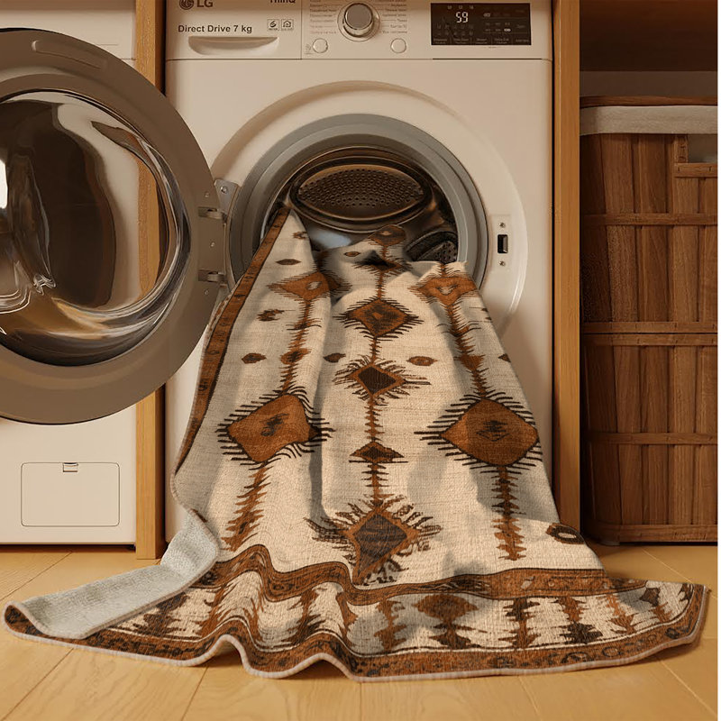 Machine Washable Turkish Brown Area Rug, Round 3'