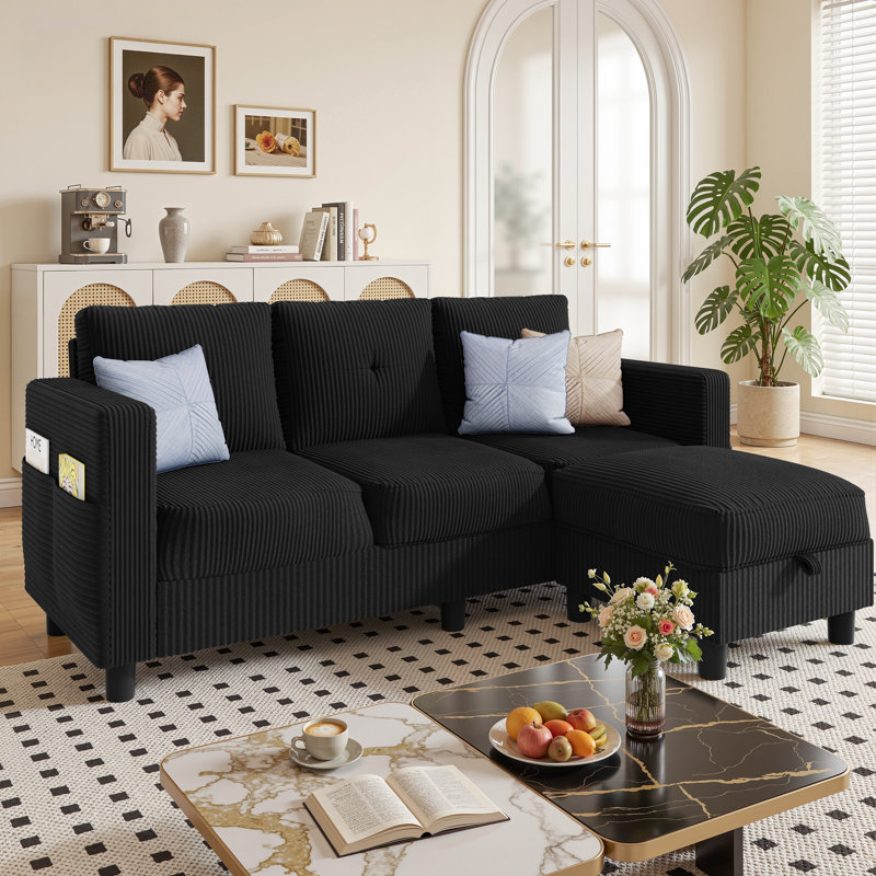 Canapé en velours côtelé 76,4 po, Black