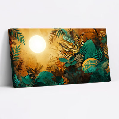 Feuilles tropicales et lumière du soleil sur toile tendue, reproduction d'art sur toile, ensemble de 1
