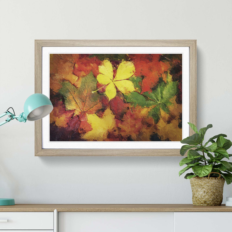 Leaves on an Autumn Forest - Picture Frame Painting Print, Oak Framed, 48cm H x 65cm W x 2cm D