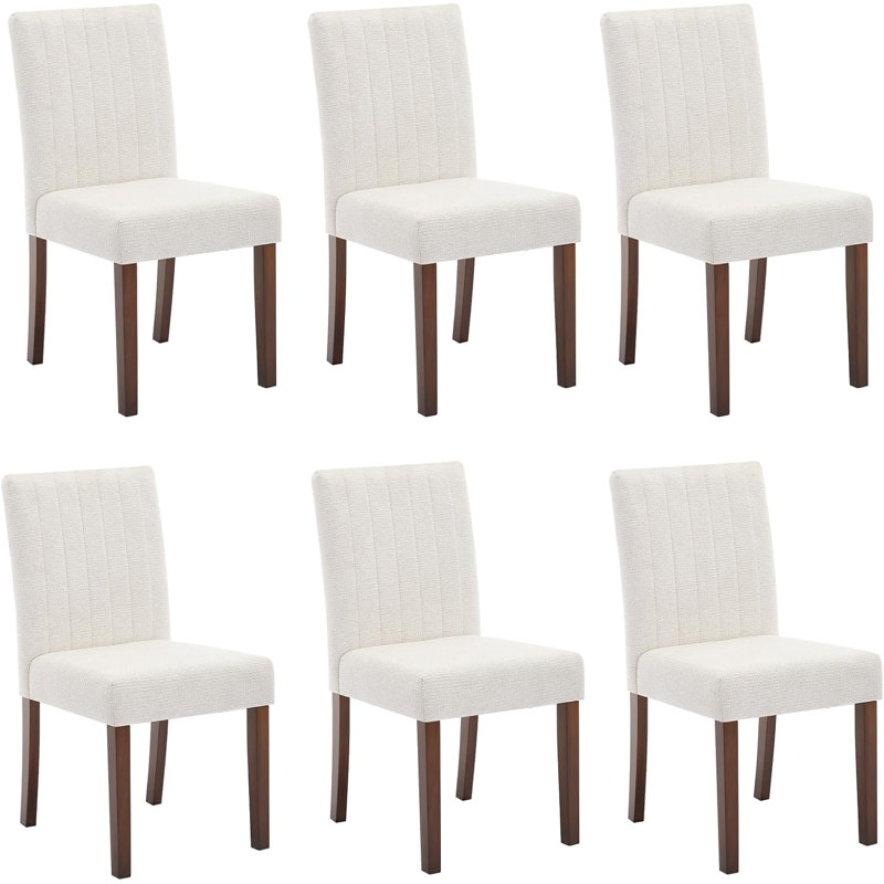 Upholstered Fabric Dining Chairs with Wood Legs & Padded Seats, Beige