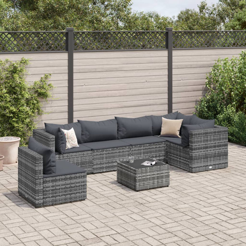 Ensemble de patio 7 pièces avec coussins en polyester brun Latitude Run®, Gris, Bleu foncé, 6
