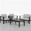 Ensemble de conversation moderne en aluminium 4 pièces pour patio, canapé 4 places avec coussins gris clair épais et structure noire et table basse-1058998823