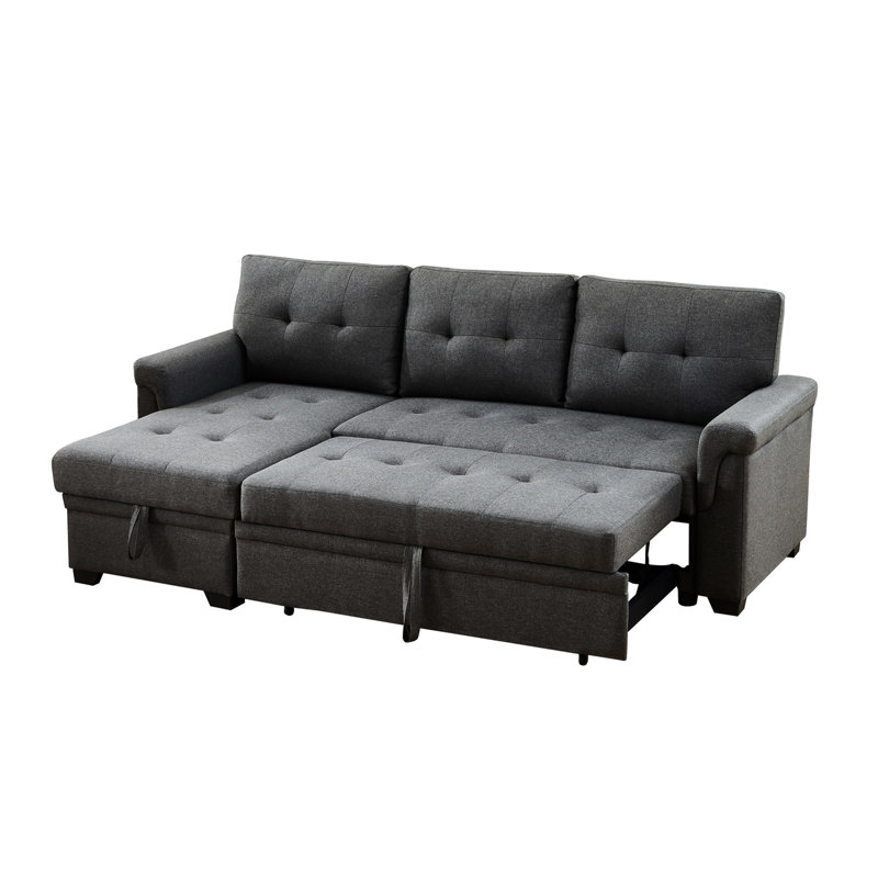 Dark Grey Linen Sleeper Sectional With 84" Chaise For Storage Demand And Availability