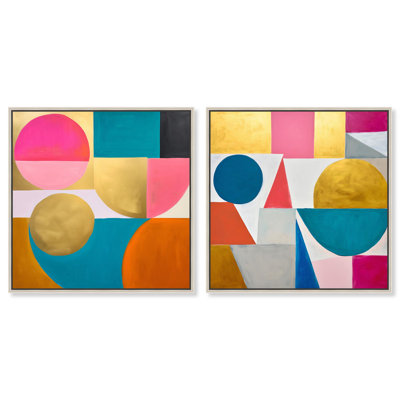 Ensemble de décorations murales colorées à flux dynamique par Art Remedy, cadre argenté, 30 x 30