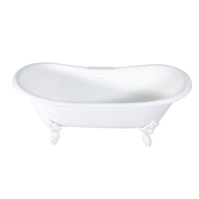 Kingston Brass Aqua Eden 72-Inch Cast Iron Oval Double Slipper Clawfoot Tub (7-Inch Faucet Drillings)