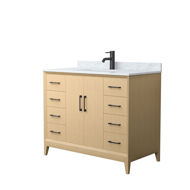 Janna 42" Freestanding Single Bathroom Vanity with Marble Top, Matte Black