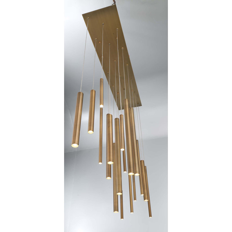 Santana Antique Brass Gold Linear LED Chandelier 18-Light