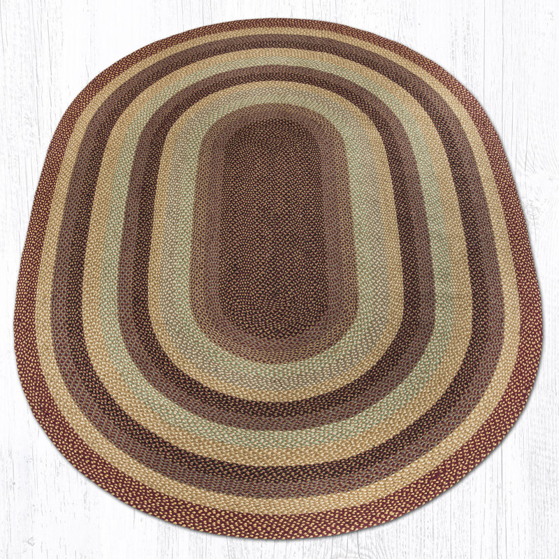 Earth Rug Burgundy/Gray/Cream Oval Braided Rug Rustic Farmhouse, Oval 8' x 11'