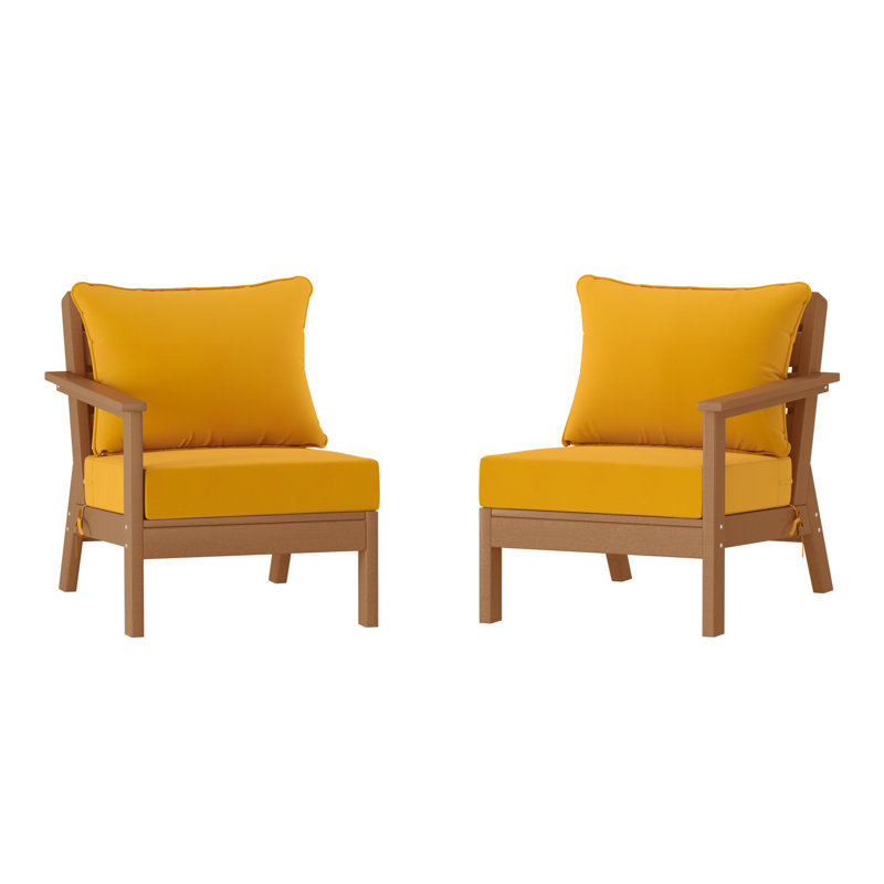 Ensemble de sièges profonds avec coussins, Teak, Yellow