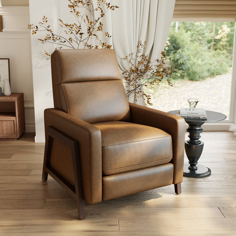 Fauteuil inclinable traditionnel en bois massif Edwin, Brun