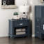 Table de chevet classique bleu marine avec tiroir de rangement et dessous, sans assemblage pour une utilisation dans la chambre à coucher de style, une poignée en nickel poli-103112771