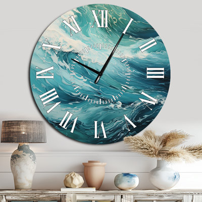 Ocean Teal Wave Expression - Coastal Waves White Face Wall Clock