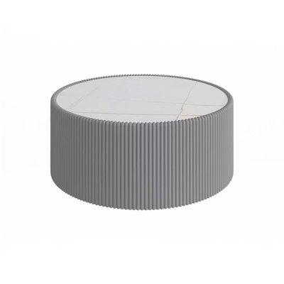 Table basse moderne en cuir clair avec plateau en marbre
