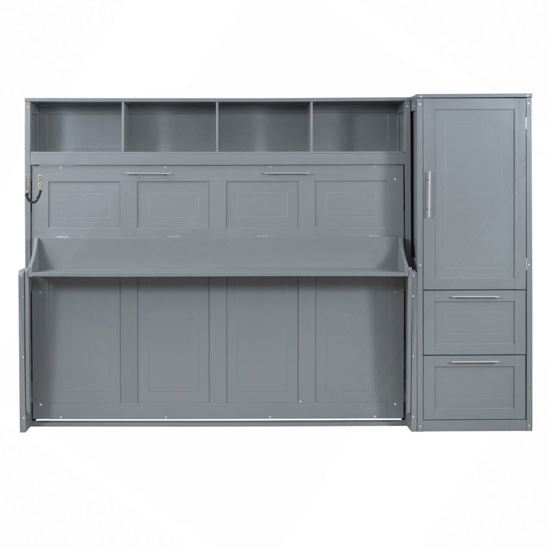 Lit escamotable Murphy avec placard et tiroirs, Gris
