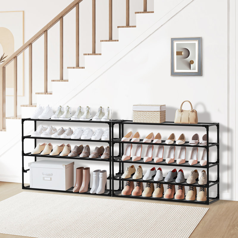 5 Tier Adjustable Fabric Shoe Rack Storage Organizer Stackable Shoe Shelf(set of 2), 29" H x 39" W x 11" D