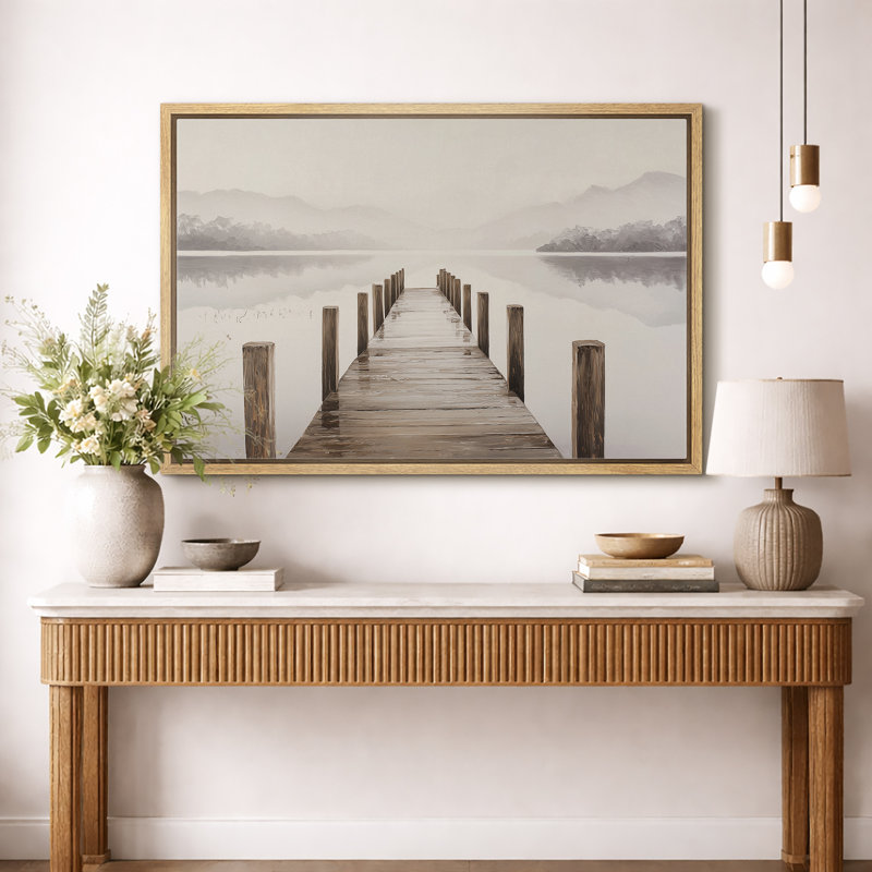 «Neutral Lake Dock», reproduction d'art sur toile encadrée, impression sur toile, H 16 po x l 24 po x P 1,5 po, Cadre naturel