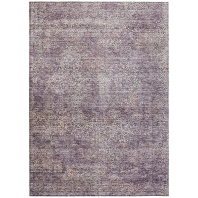 8' X 10' Plum And Lavender Floral Washable Indoor Outdoor Area Rug