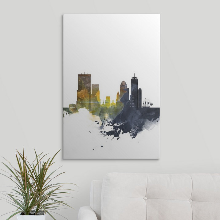« boston aquarelle cityscape », impression, H 44 po x l 32 po x P 1 po, Cadre blanc