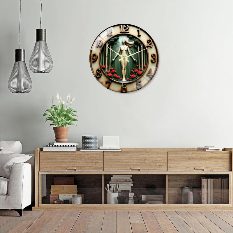«Forest Woman», horloge murale moderne en verre 16 po