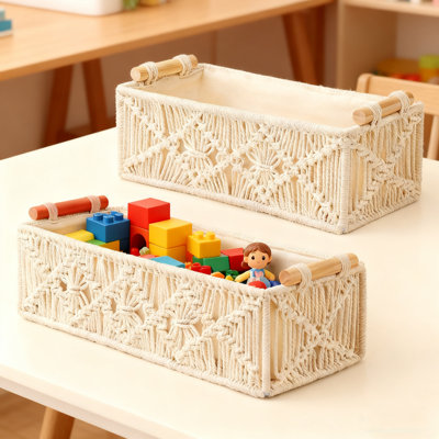 Paniers de rangement, ensemble de 2 boîtes décoratives tissées à la main Boho