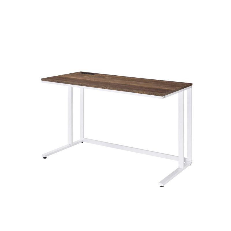 Tyrese Walnut & White Finish Writing Desk W/USB, White