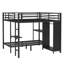 Très grand lit simple au-dessus d'un lit simple avec garde-robe intégrée, lit superposé en métal avec bureau pliable et, noir