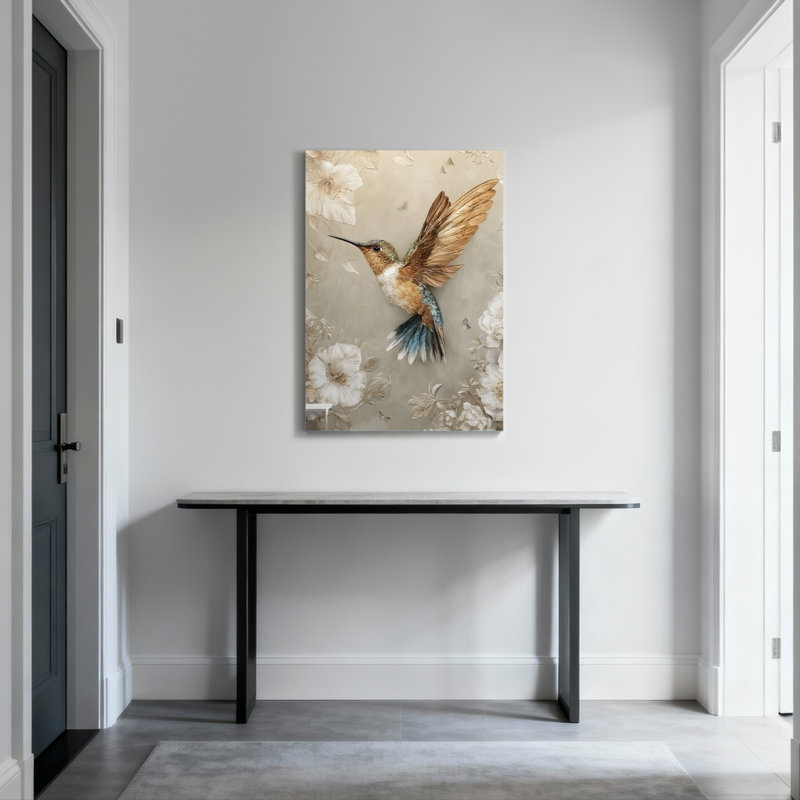 Ensemble de 1 tableau sur toile à motif colibri et floral, H 24 po x l 16 po