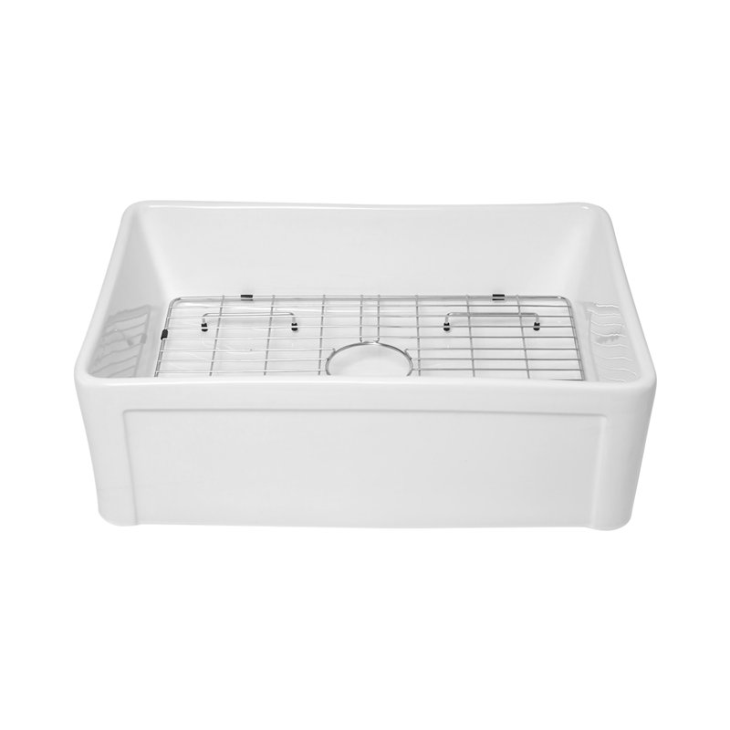 Farmhouse Kitchen Sink with Sink Grid and Drain Assembly, H 10 po x l 30 po x P 19 po