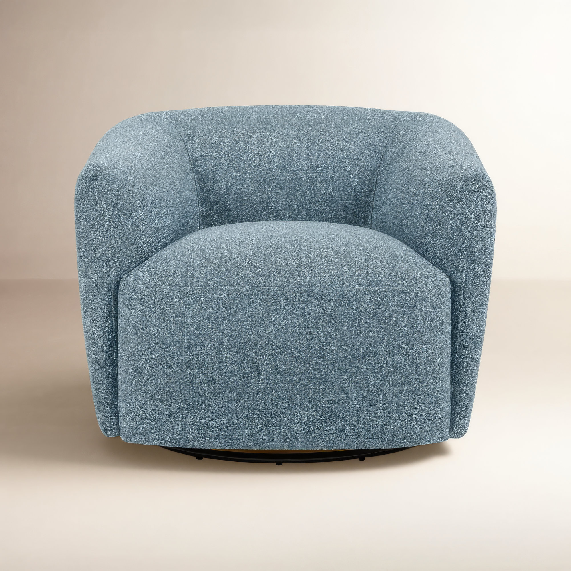 Jeremiah Barrel Swivel Upholstered Chair, Nathan Capri Blue Tweed
