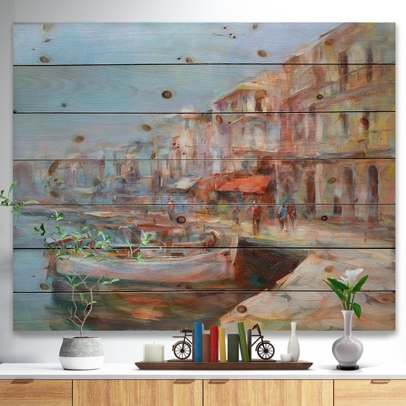 « five old fishing bateaus », impression, H 15 po x l 20 po x P 1 po, Bois
