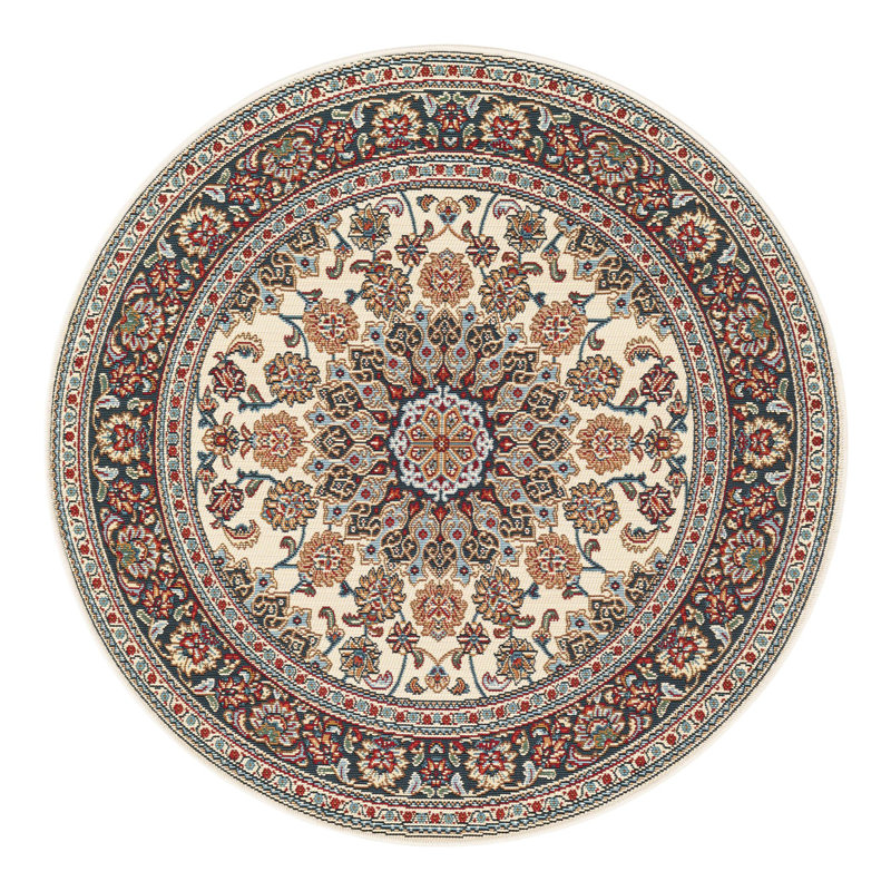 Tapis intérieur / extérieur en polypropylène tissé à la machine en brun / beige Oriental Machinee, Rond 4 pi 1 po