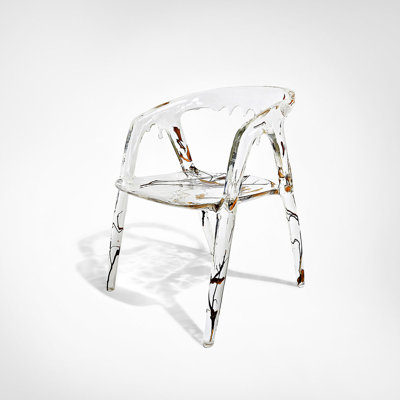 Chaise de patio DAINTE Crystal Waterfall - Chaise d'appoint luxueuse en acrylique transparent avec branches en bois naturel