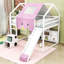 Lit mezzanine en bois avec structure en forme de maison, glissoire, tente et rangement-1610050133-1610050132