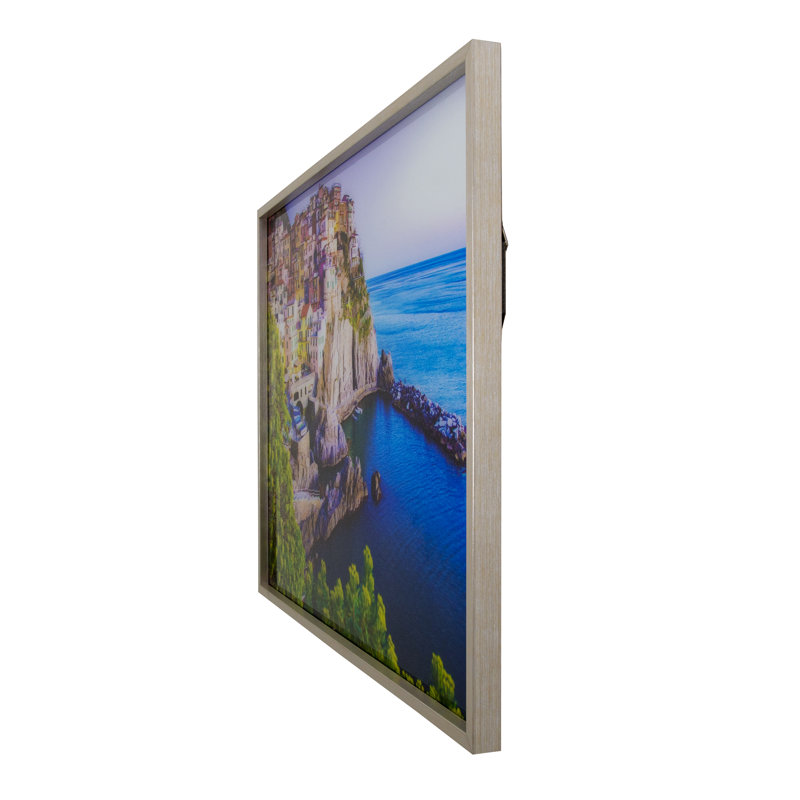 Coastal Charm Multi-Color Framed Tempered Glass Landscape Poster