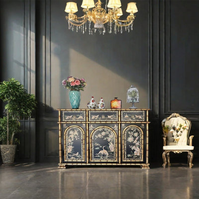 Buffet noir et doré de style bambou