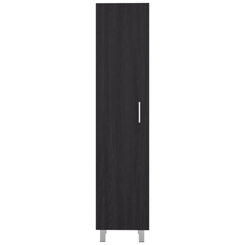 Armoire de rangement autoportante peu encombrante avec rangement fermé, 4 tablettes intérieures, poignées en métal, conception moderne noire pour poignées et pieds multi-pièces, espaces de bureau