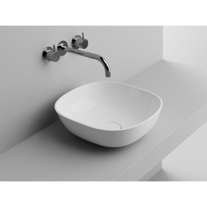 Lavabo de salle de bain vasque rectangulaire en pierre blanche avec trop-plein 16 po 16 po