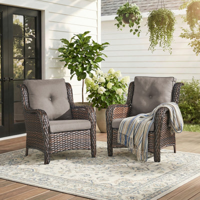 Wicker Patio Chairs Set of 2 Outdoor Patio Chairs with High Backrest, All Weather PE Rattan Outdoor Seating for Porch Deck Backyard