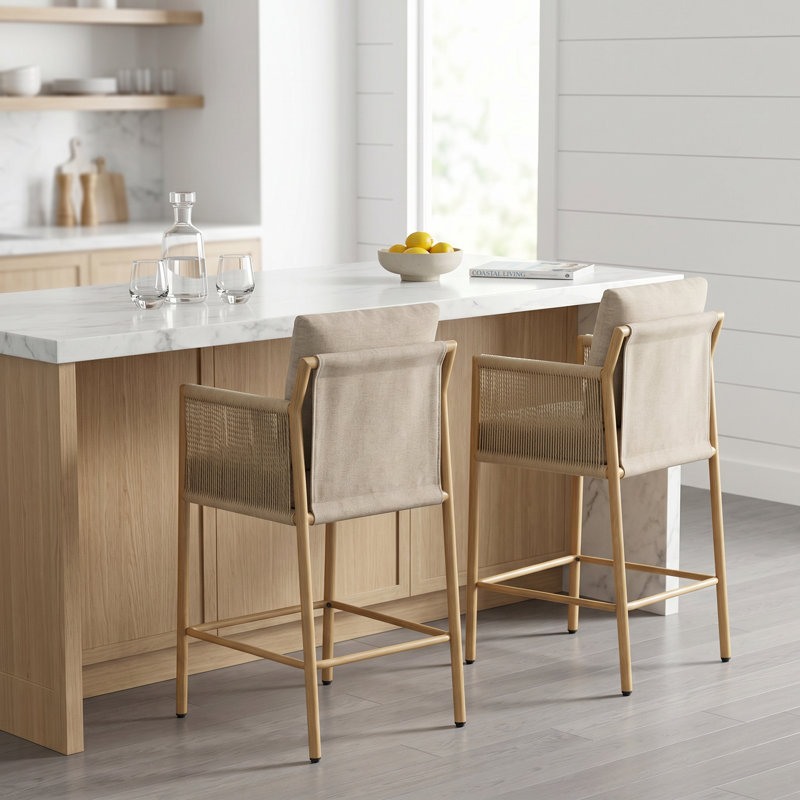 Upholstered Counter Stool with Wood Frame, Tan