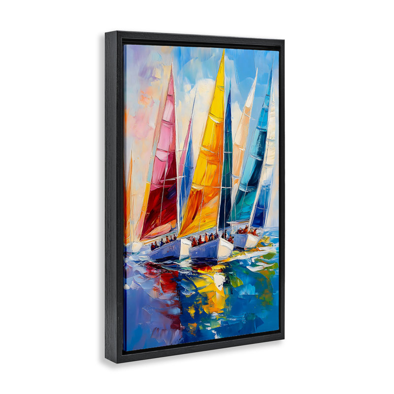 Cadre flottant Colorful Sails Regatta, design par LSR Design Studio, Cadre flottant noir de jais, H 25 po x l 17 po