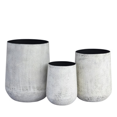 Set of 3 Antique Gray Iron Planters