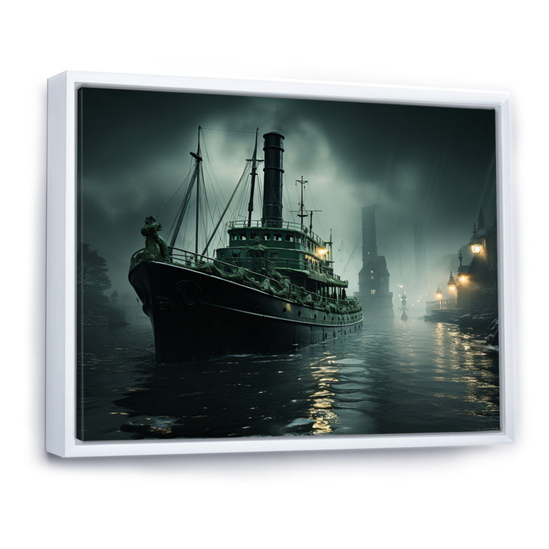 Port Port Journey - Nautique et plage, art mural, salon, H 16 po x l 32 po x P 1 po, Cadre flottant blanc