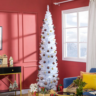 8' Artificial Pencil Christmas Tree, Slim Xmas Tree With 618 Realistic Branch Tips And Plastic Stand