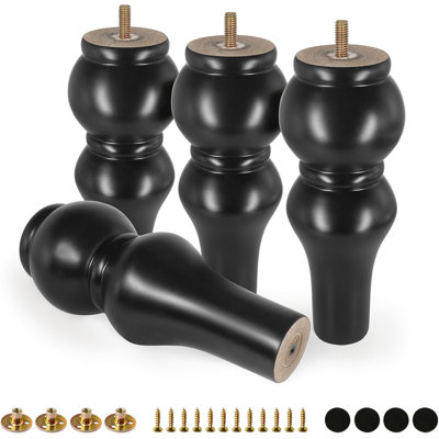 Heavy Duty Rubber Wood Furniture Legs Set Of 4, Mid-Century Modern Sofa Legs With 1200Lbs Max Support, Easy Installation, Floor Protection, Versatile For DIY Furniture Projects