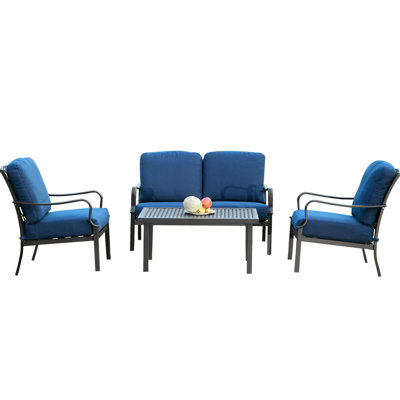 Mobilier de patio en métal résistant aux intempéries avec coussins confortables pour le jardin et la pelouse, 4 pièces,