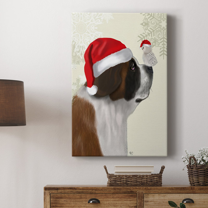 Christmas St Bernard and Fluffy Owl - galerie sur mesure, H 18 po x l 12 po